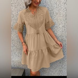 SHEIN LUNE Contrast Guipure Lace Tassel Tie Ruffle Hem Dress size Large